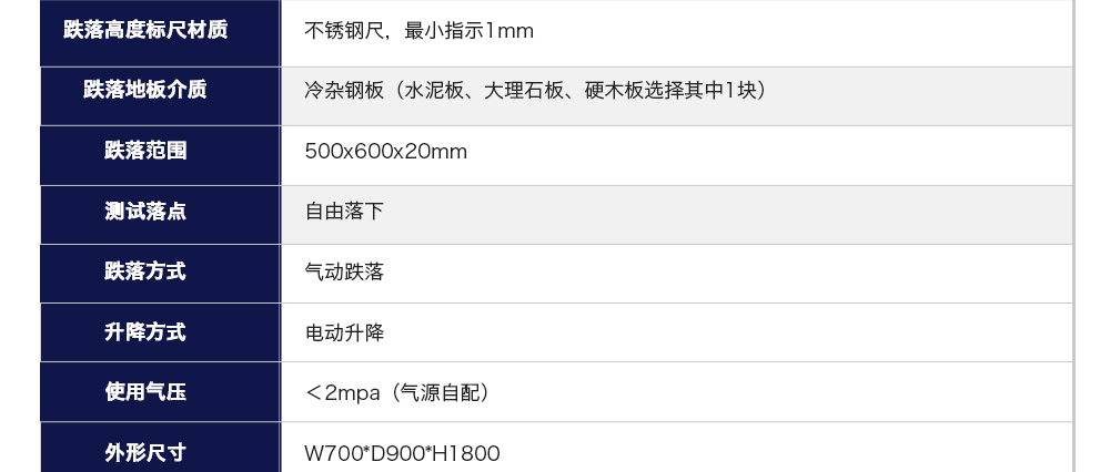 電池跌落試驗機參數(shù)